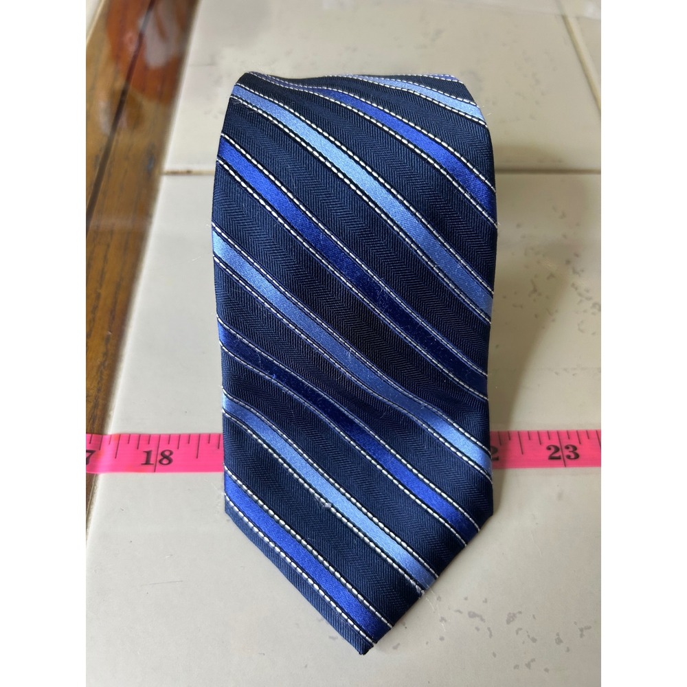 Haggar Mens‎ Silk Striped Necktie Blue White Formal Business